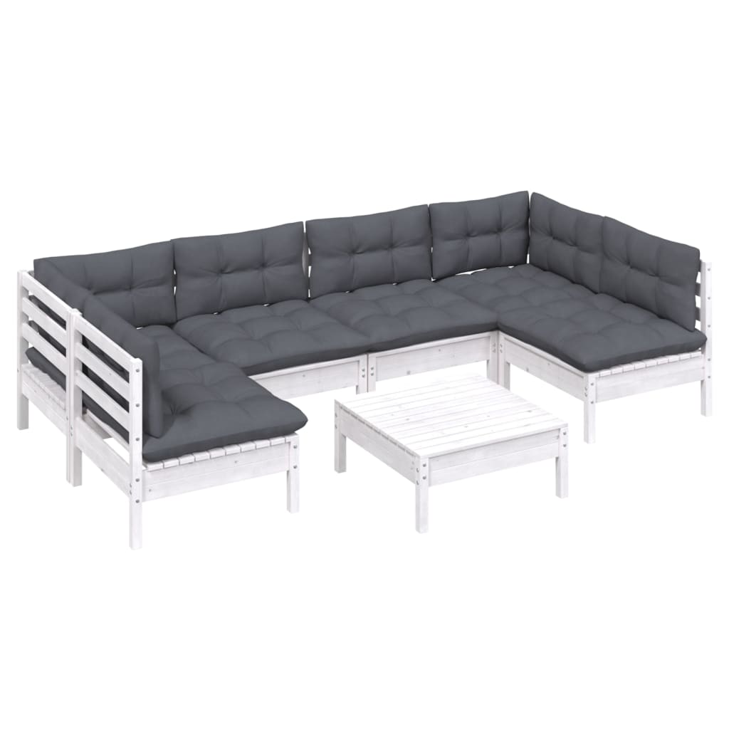 7-tlg. Garten-Lounge-Set mit Kissen Weiss Kiefer Massivholz
